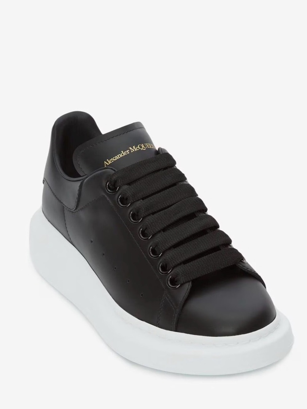 Authentic Alexander McQueen Black Leather Platform Sneaker with White Sole